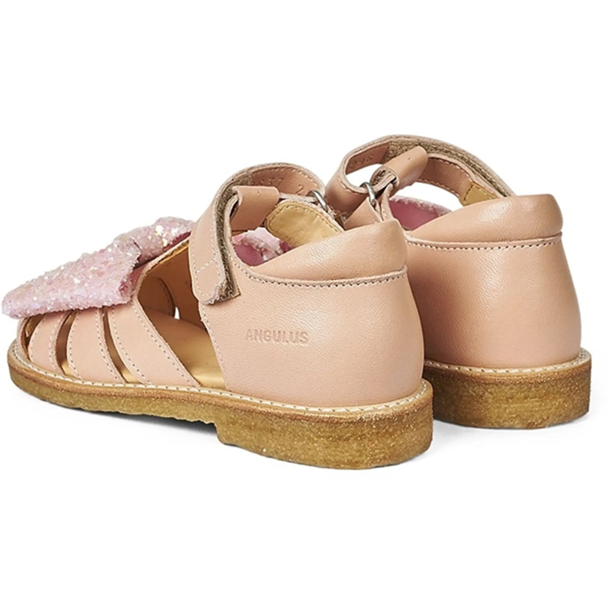 Angulus Sandal W. Bow And Velcro Peach/Peach Glitter