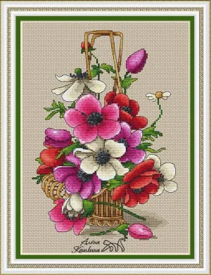 Basket Of Anemones - PDF Cross Stitch Pattern