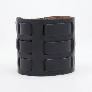 Black Leather Bracelet w/ 3 Strap Woven Leather Details