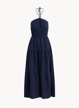 Gathered Halter Midi Dress - Brazilian Navy