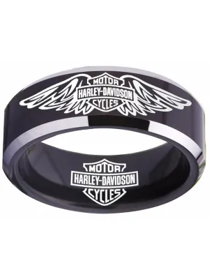 Harley Davidson Ring Men's Ring 8mm Black Silver Wedding Ring #harleydavidson