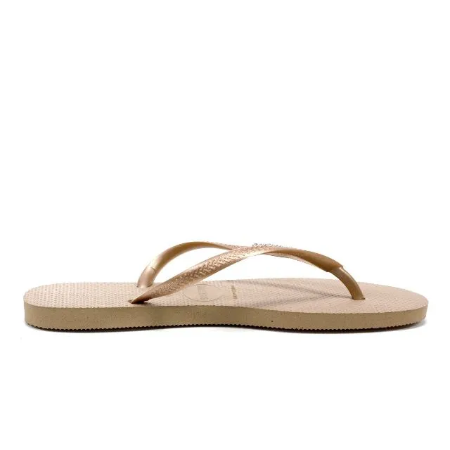 Havaianas Slim Logo Women Beach Slippers Metallic Rose Gold/Rose Go