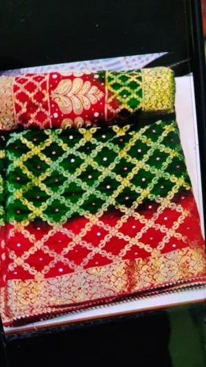 Latest gharchola banarasi silk fabric with full heavy zari work saree kml Red Green