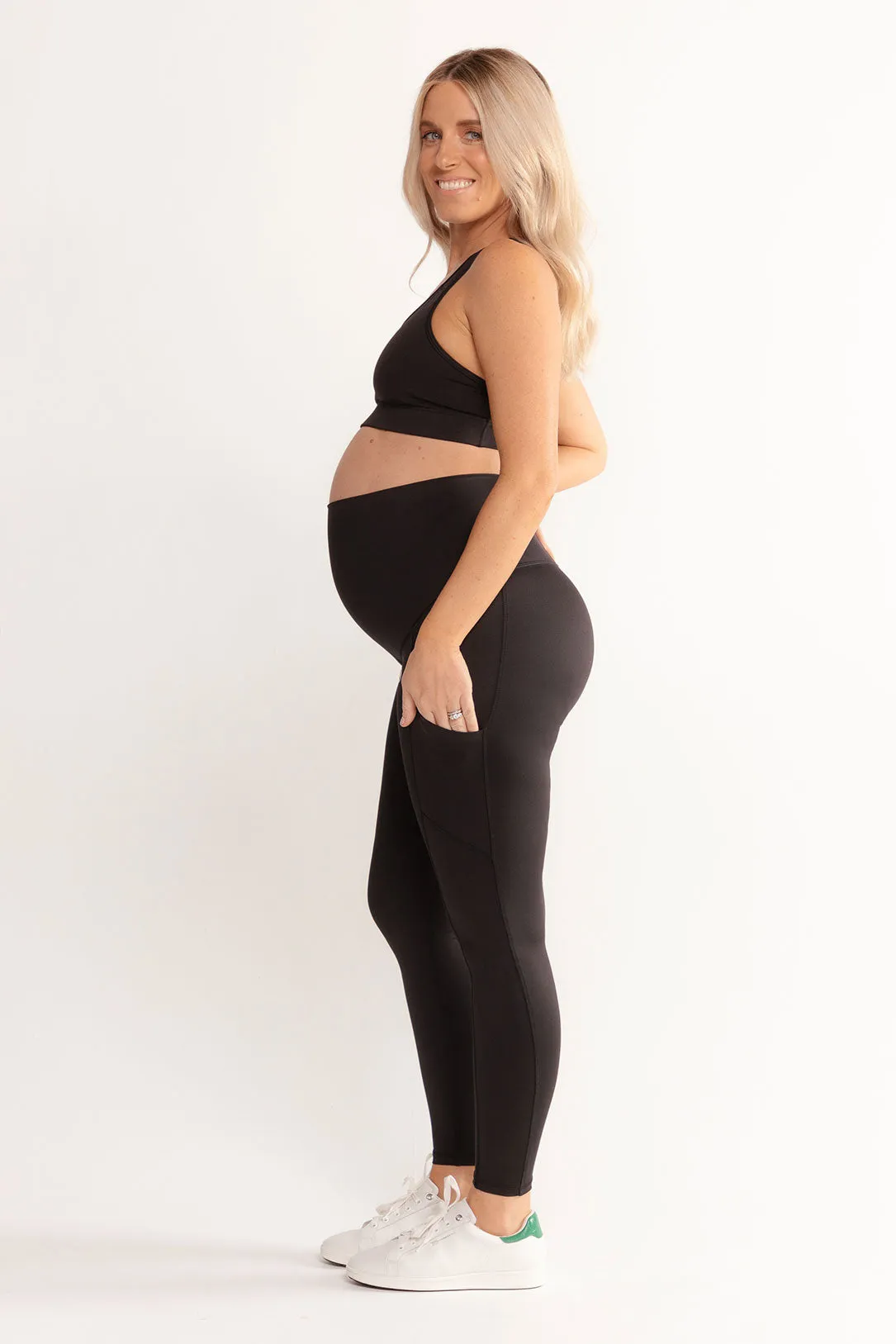 Mama Maternity Leggings With Pockets Full-Length - Black