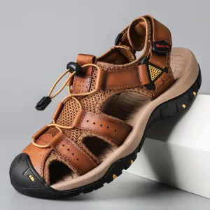 Men Cowhide Breathable Non-Slip Soft Bottom Comfortable Outdoor Casual Beach Sandals