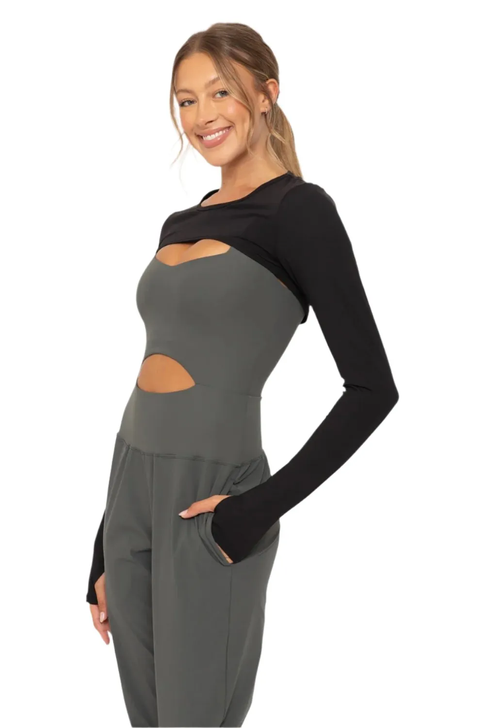 Mono B GREEN - Long Sleeve Mini Shrug with Thumbholes AT7430