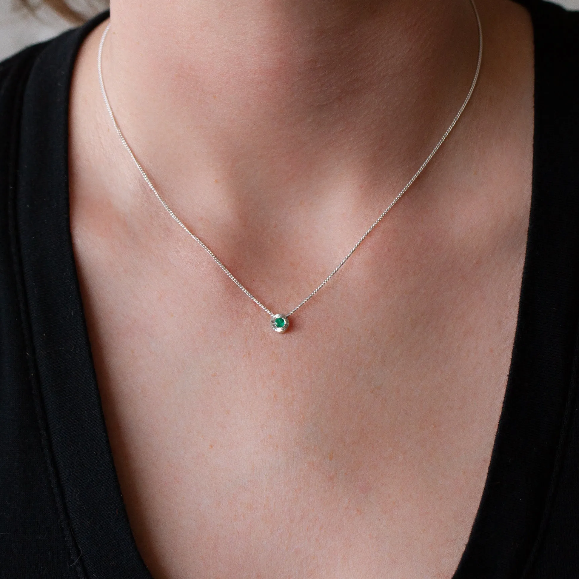 Small Aurora Birthstone Necklace - May - Emerald