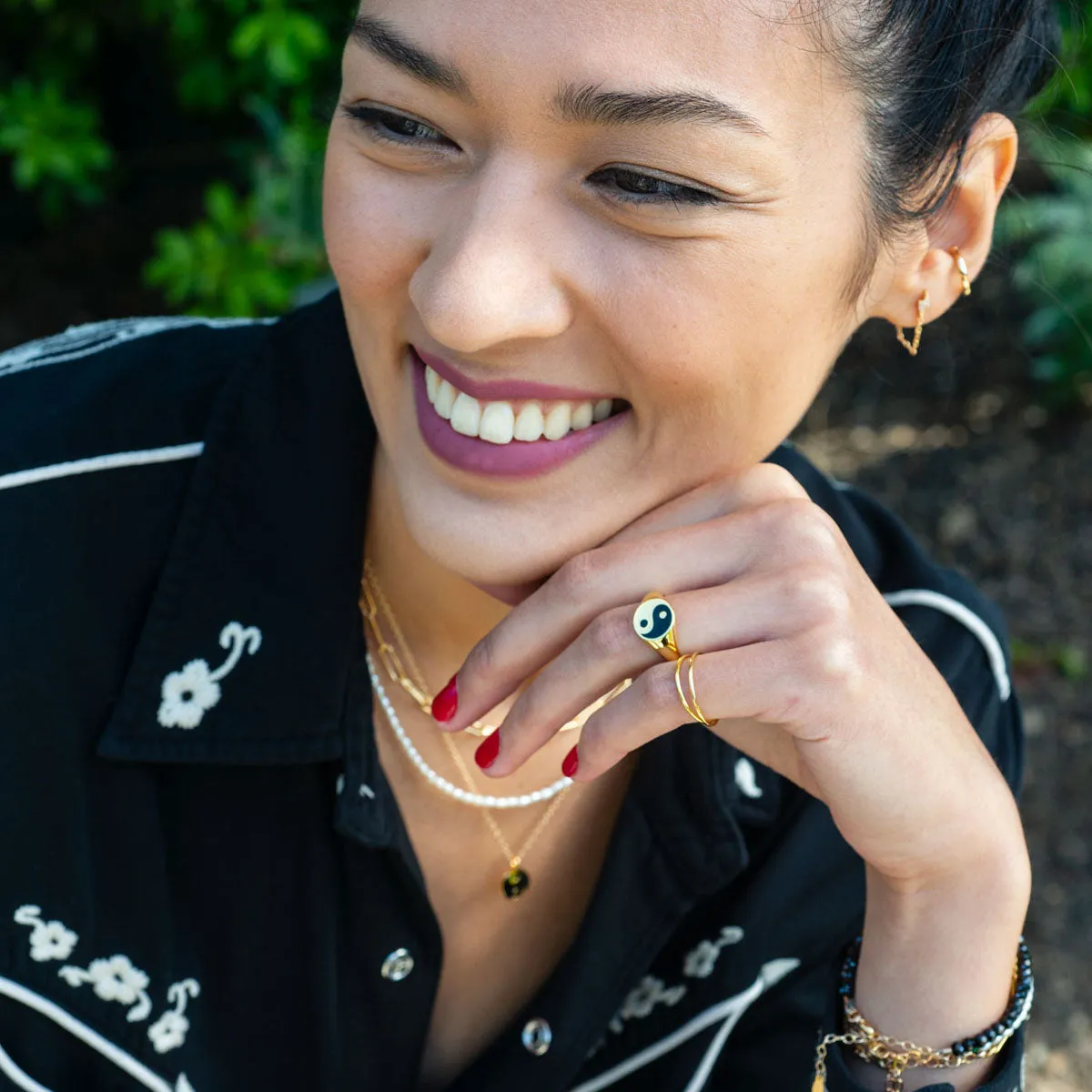 Yin and Yang Enamel Signet Ring